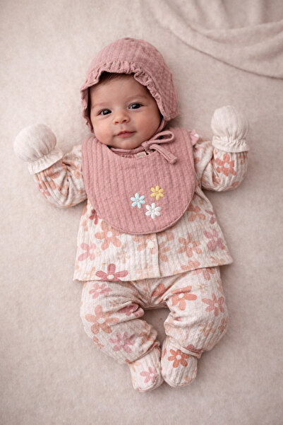 Motebarn Wear Kız Bebek Yeni Doğan 5’li Hastane Çıkışı Seti Çiçek Desenli (Zı...