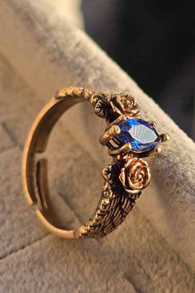 NBS Beautiful Naturel Stones Blue Copper Ring Adjustable Handcrafted (Gift, D...