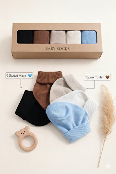 baby socks 5 Çift Doğal Renkli Erkek Bebek Çorabı 0-6 Ay