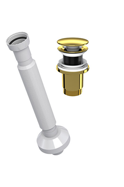 SUERA Magic Pipe Körüklü Gider Borusu + Felix Pop-Up Set (Paslanmaz Altın - T...