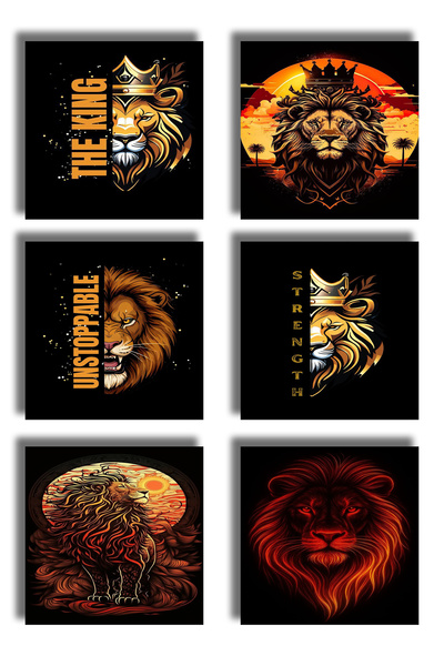 remonz Lion Themed Printed Wooden Coasters 9X9 cm (6 Pcs) Presentation Access...