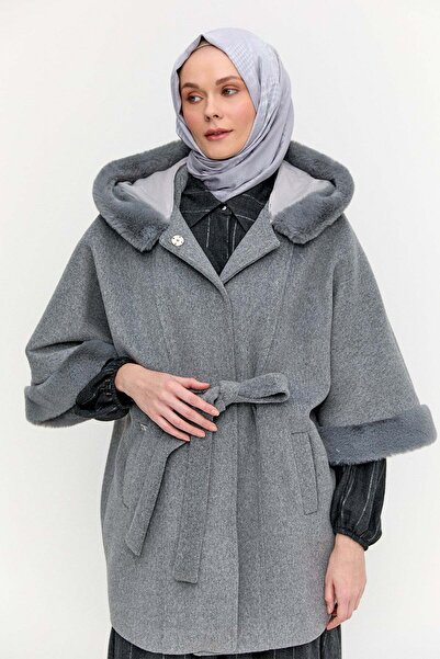 Setrms Kapüşonlu Kuşaklı Kaşe Kaban