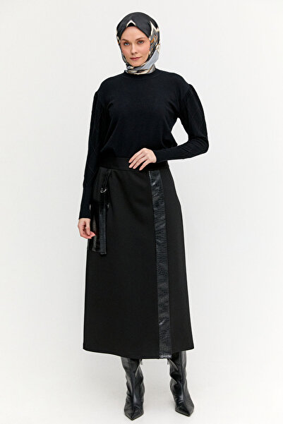 Setrms Croco Desen Suni Deri Detaylı Aksesuarlı Etek