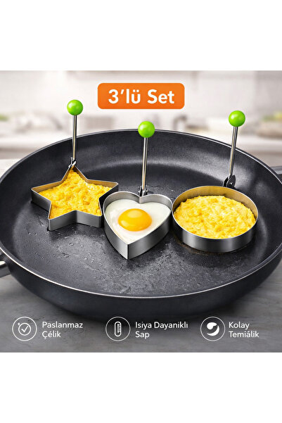 Home Set of 3 Stainless Steel Omelette & Crepe Molds (Star-Heart-Round)
