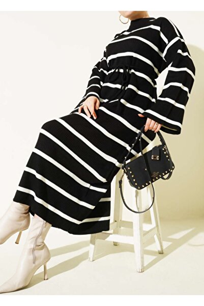 Vaniza Bed Striped Rope Lace-Up Knitwear Dress