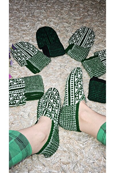 Butik Gültürkmen El Örgüsü Türkmen Milli Desenli Kadın Erkek Kışlık Patik Mul...