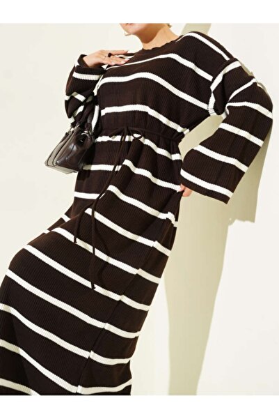Vaniza Bed Striped Rope Lace-Up Knitwear Dress