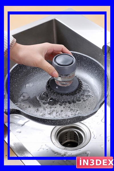 İN3DEX سلك تنظيف الأطباق مع حاوية عملية، لون رمادي