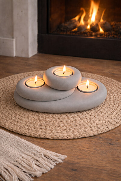 Sabletscrafts 3’lü Bohem Taş Tealight Mumluk Seti – El Yapımı Dekor | Ayrı Ay...