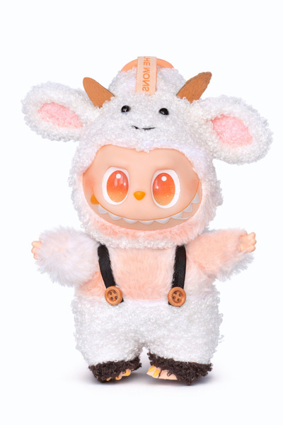 OEM Breloc de pluș - tip Labubu - 15 cm - îmbrăcat ca o vacă - portocaliu