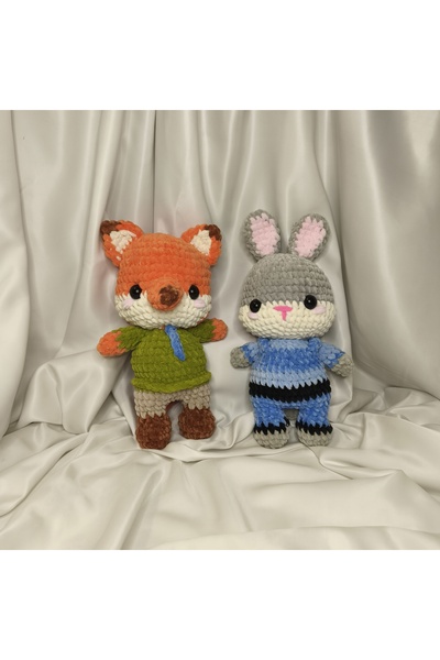zeanqua El Yapımı Tek Parça Tığ İşi Peluş: Nick ve Judy İKİLİ Amigurumi