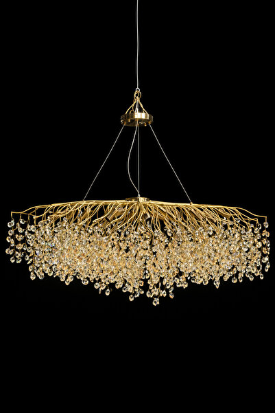 Led 120 CM KRİSTAL AĞAÇ LÜX AVİZE GOLD RENK İTHAL KASA
