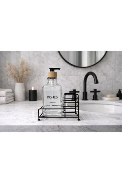 ZÜRİH COLLECTİON Modern Black Single Liquid Glass Soap Dispenser – Bamboo Lid...