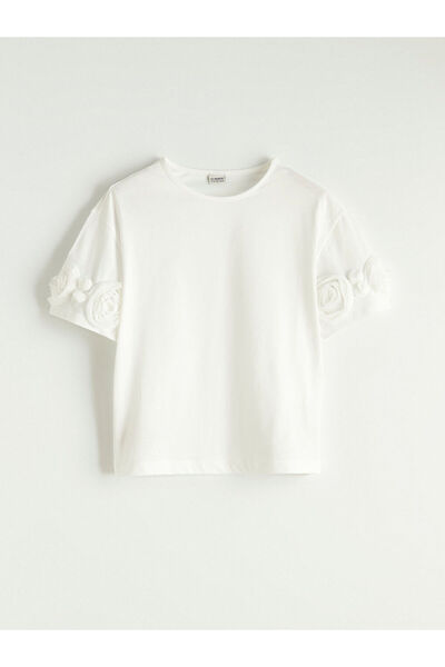 LC Waikiki Rmz Gi̇yi̇m Farkiyla Zero Roba Collar Embroidered Girls' T-Shirt