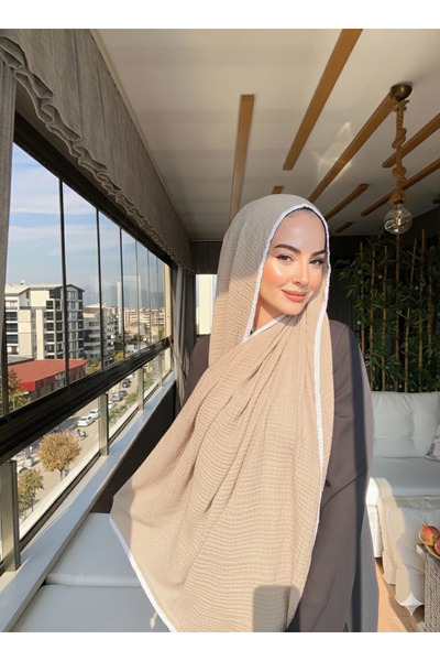 VaVscarfs Muslin Shawl - Piped Muslin Shawl Beige-Milky Brown