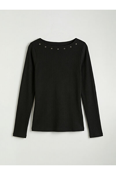 LC Waikiki Tricou negru pentru fete cu detaliu ochiuri de broască