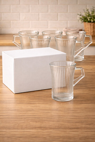 Evila 6’lı Cam Çay Bardağı Seti Kulplu Şeffaf Çay Bardağı Modern Tasarım 9cm