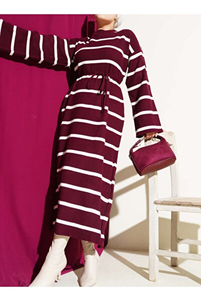 Vaniza Bed Striped Rope Lace-Up Knitwear Dress