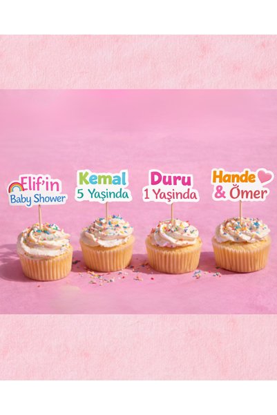 Dijital Nostal Kişiye Özel İsimlik Cupcake Pasta Süsü 10 Adet I Doğum Günü I ...