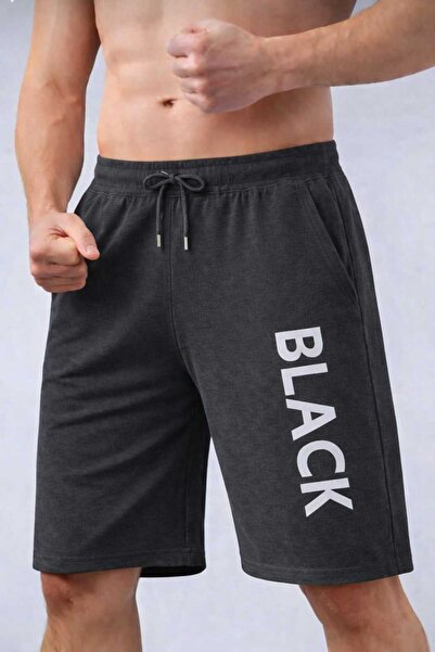 TREND ALİSSE Men's Smoked Bermuda Sports Shorts -With Pockets Black Printed I...