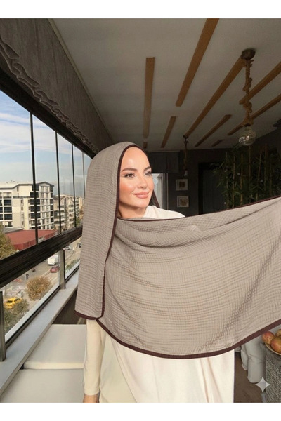 VaVscarfs Muslin Shawl - Piped Muslin Shawl Coffee-Milk Coffee