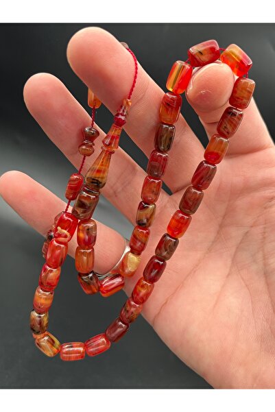 Cemhan Göksal سبحة من حجر العنبر الناري، قطع كبسولي، مقاس 7×10 ملم