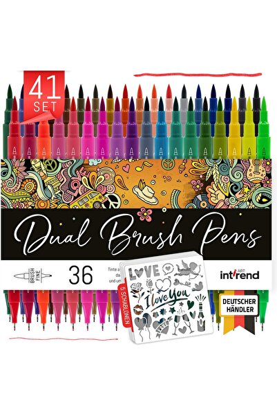 intrend Set of 41, 36 flexible tip marker pens, watercolor, 5 stencils for Ho...