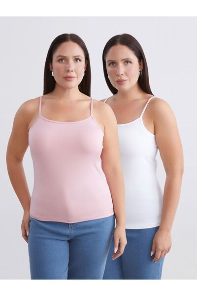 LC Waikiki Plus Size Square Neck Strap Women's Tank Top 2-Pack