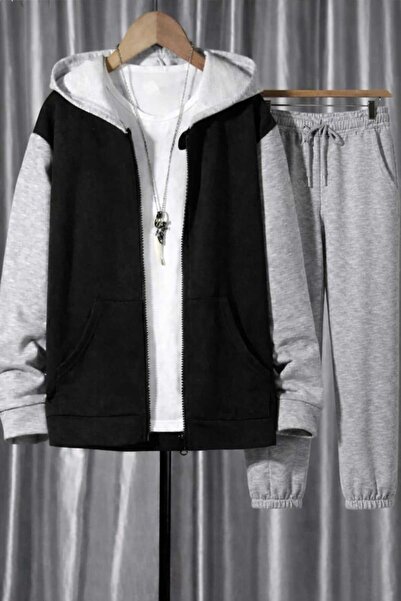 BRLKN Piece Color Hooded Zippered Cardigan Tracksuit Set 2-Piece Transitional