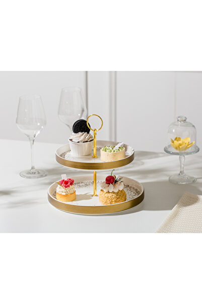 Malooki Suport Prăjituri Etajat din Porțelan, 2 Niveluri, 25 cm - Snowing col...