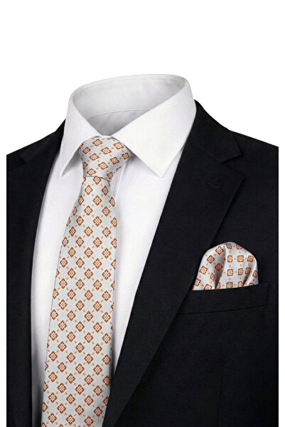 Bursa İpek Ecru Patterned Silk Tie Set