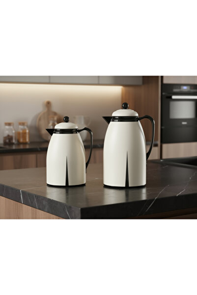 ZALA Premium Cream White & Glossy Black Twin Thermos Flask Set – Modern & Fan...