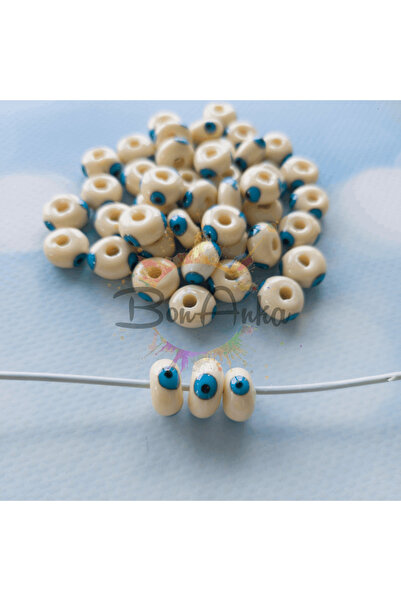 Bonanka 1 adet Krem Renk 3 Göz Cam Boncuk - 003