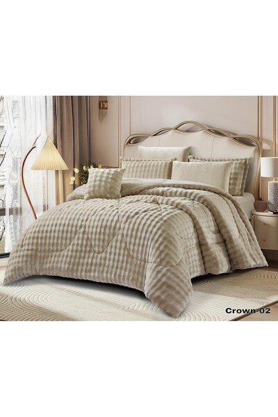 ALMIAAD طقم مفرش نفرين شتوي حشوة مليان فرو الأرنب ناعم وأنيق بتصميم سادة 7 قط...