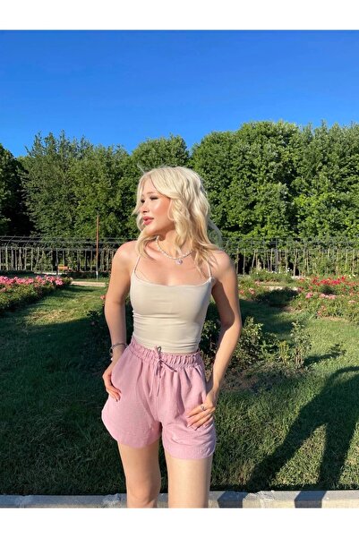 Yasmy Collection Women's Dusty Rose Elastic Waist Slit Detailed Pocketed Line...