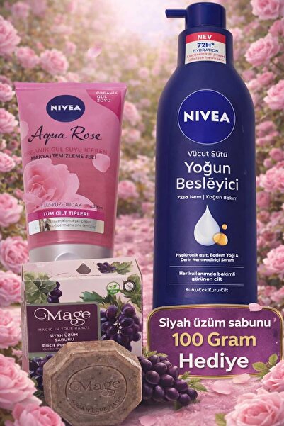 NIVEA Aqua Rose Makyaj Temizleme Jeli 150 ml + Yoğun Besleyici Vücut Sütü 250 ml