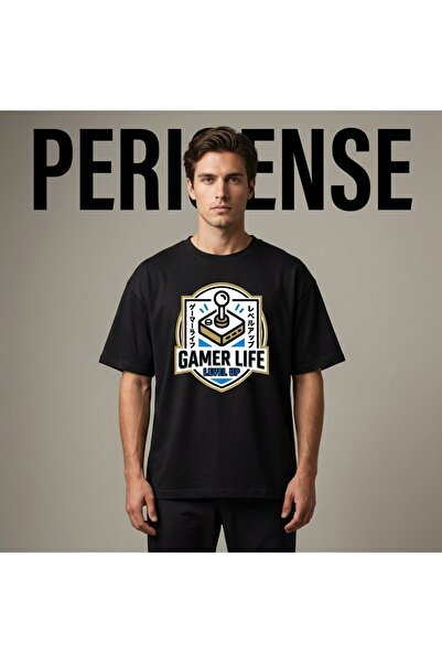 PERISENSE Unisex Gamer Life Printed Premium Combed Cotton Oversized T-Shirt