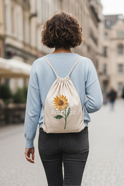 giftkonsept Sunflower Printed Drawstring Adjustable Raw Cloth Backpack