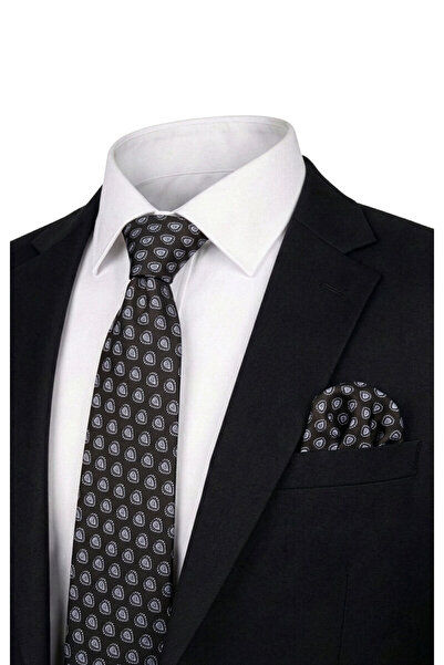Bursa İpek Black Patterned Silk Tie Set