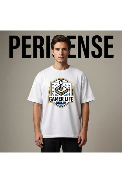 PERISENSE Unisex Gamer Life Printed Premium Combed Cotton Oversized T-Shirt