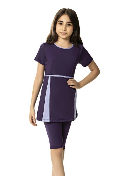 Yasmy Collection Girl's Purple Lilac Detailed 6-13 Years Old Half Sleeve Tigh...