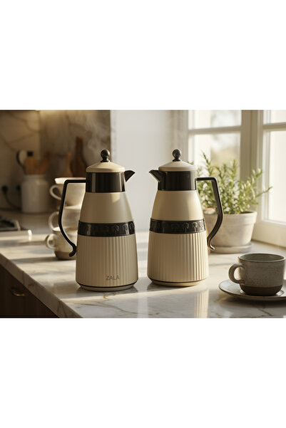 ZALA طقم ترمس مزدوج فاخر باللونين البيج والأسود، سعة 2 × 1 لتر، تصميم عصري، ي...