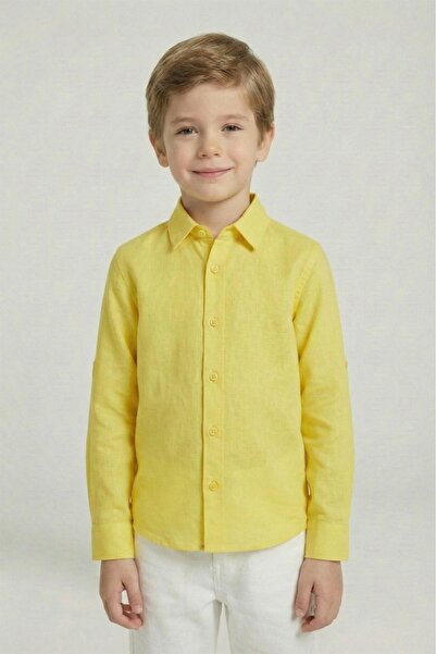 nacar çarşı Erkek Çocuk Sarı Keten Uzun Kollu Gömlek – Günlük ve Özel Gün Kul...