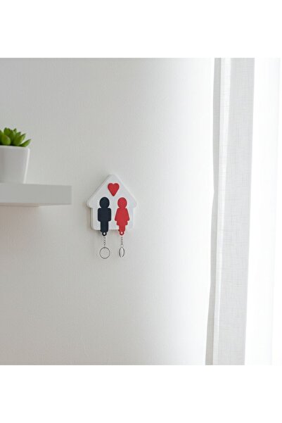 baskisepetim Ev Figürlü Çift Anahtarlık Askısı – Kalpli Aile Tasarımı Duvar T...