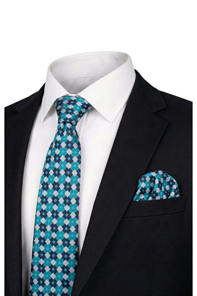 Bursa İpek Turquoise Patterned Silk Tie Set