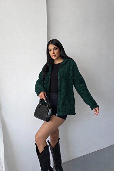 Yasmy Collection Kadın Zümrüt Welsoft esnek kumaş Peluş Yumoş Önü Fermuarlı K...