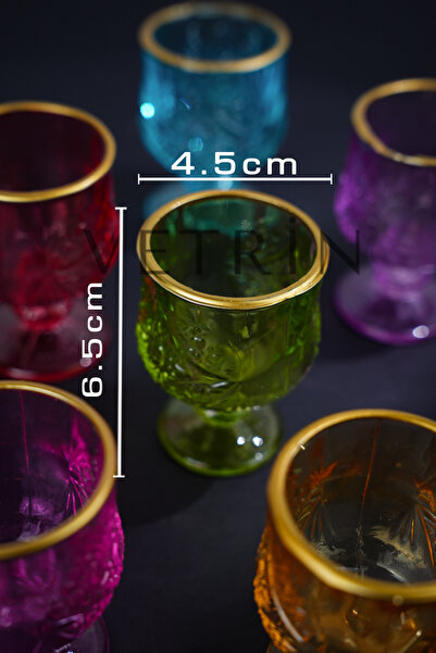 VETRİN 6'lı RENKLİ Kristal Kesme Kahve Yanı Bardağı