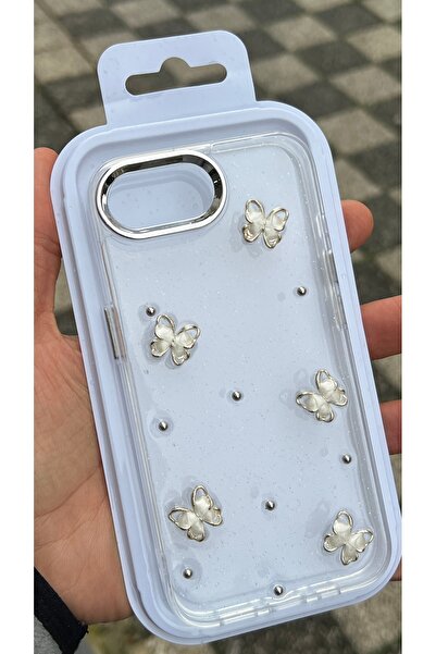 EDELFU iPhone 16E - Glittery White Butterfly Pattern Transparent Flashy Silic...