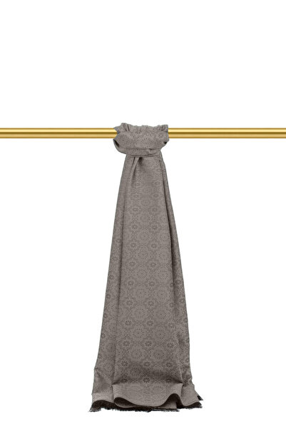 Bursa İpek Gri Anadolu Desen Jakarlı İpek Şal