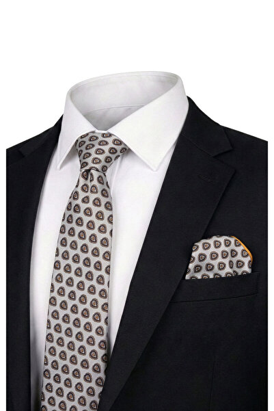 Bursa İpek Ecru Patterned Silk Tie Set